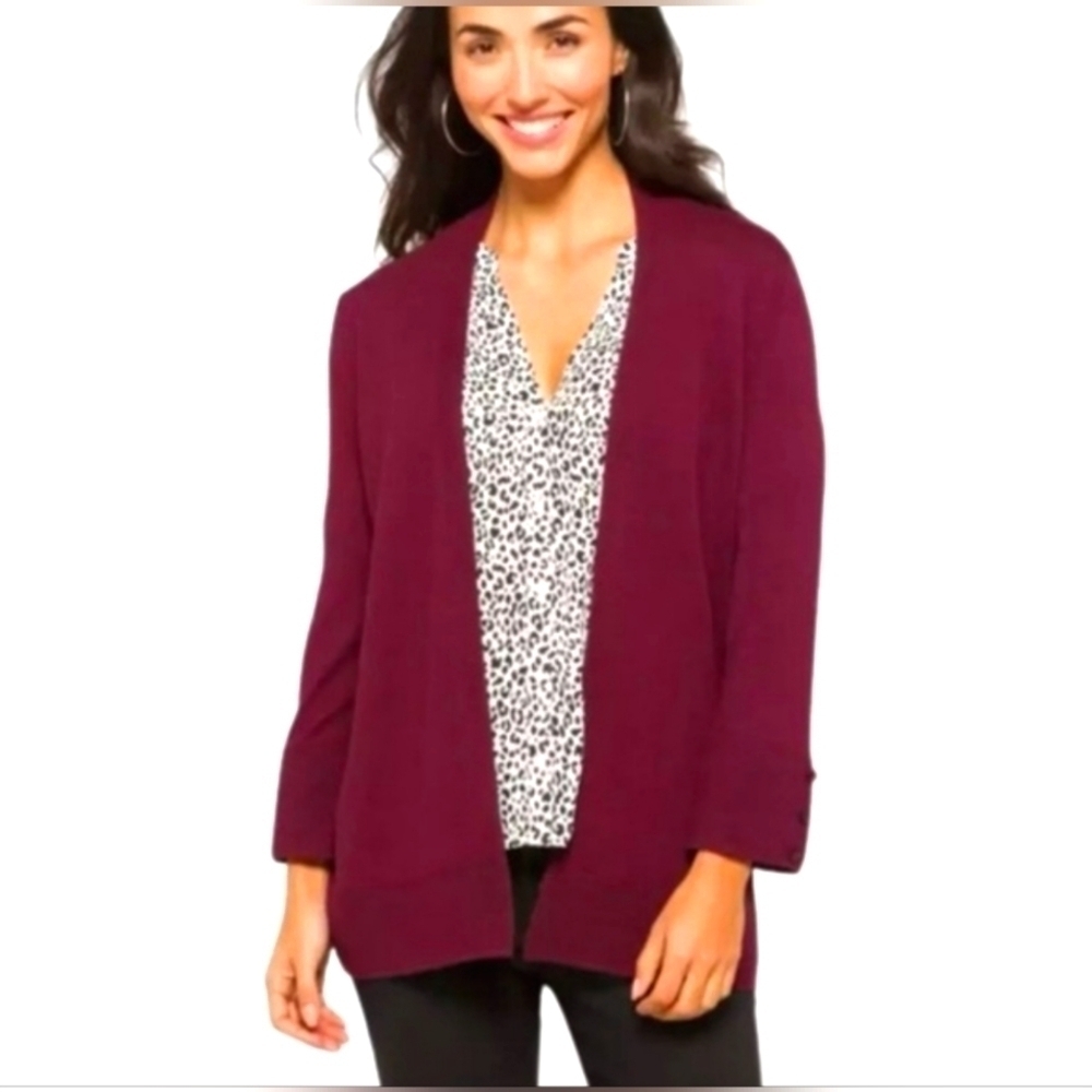 EVOLUTION BY CYRUS Ancho Chili Burgandy Open Front Cardigan Sweater Size Small